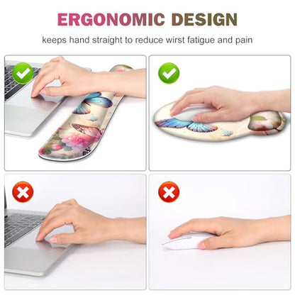 Gaming Mouse Pad, Large Desk Mat, Cute Desk Pad Protector, 4in1 XXL Mousepad + Keyboard Wrist Rest+Mouse Wrist Rest+Coaster Set with Ergonomic Desk Pad for Home Office PC Computer, Butterflies Flowers - color: Butterflies Flowers