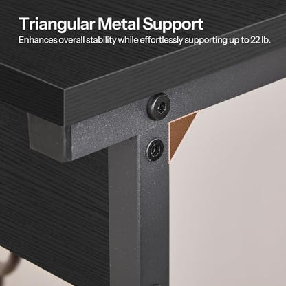 HOOBRO C-Shaped End Table with Charging Station, Adjustable Height Sofa Tray Side Table, Slide Under Couch Arm Table, Small C Side Table for Small Space in Living Room, Bedroom, Black BB71USF01 - color: Black