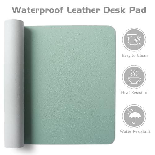Aothia Leather Desk Pad Protector - Large Mouse Pad, Office Mat, Non-Slip PU Leather Blotter, Laptop Desk Pad, Waterproof Writing Pad for Office and Home (Light Blue, 38" x 13.7") - color: Light Blue, size: 38" x 13.7"