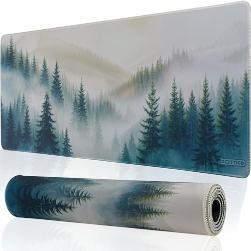 Extended Gaming Mouse Pad – Forest Desk Mat with Foggy Woodland Design – Large 31.5x11.8 in, Non-Slip Rubber Base, Water-Resistant, Stitched Edges - color: Foggy Forest, size: 31.5L x 11.8W inches