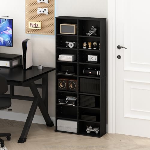 Furinno Jaya DVD Shelf, 16-Shelf Wide CD Rack, Media Shelf with Adjustable Shelves, 8 x 2 DVD Storage Cabinets for CD Blueray Game Disc, Easy Assembly, for Living Room, Home Office, Americano - color: Americano, size: 16-Shelf