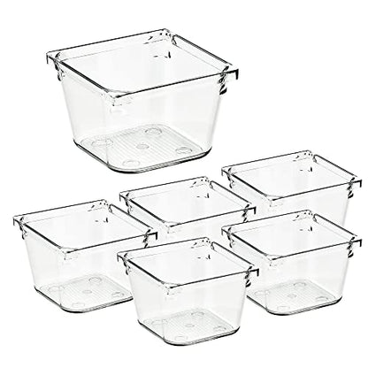 Ravinte 6 Pack Drawer Organizer - 3" X 3" Plastic Storage Bins, Acrylic Organizers with Non-Slip Pads Clear Desk Storage Tray for Makeup, Jewelries, Kitchen Utensils, Bathroom and Office - size: 3" x 3"