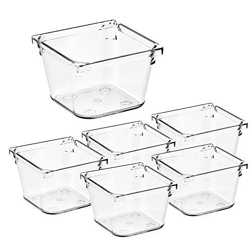 Ravinte 6 Pack Drawer Organizer - 3" X 3" Plastic Storage Bins, Acrylic Organizers with Non-Slip Pads Clear Desk Storage Tray for Makeup, Jewelries, Kitchen Utensils, Bathroom and Office - size: 3" x 3"