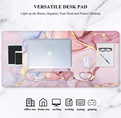 LATEEFAH Desk Mat, Mouse Pad with Wrist Rest, 4-in-1 Large Mouse Pads for Desk, Ergonomic Mouse Pad and Keyboard Wrist Rest Gaming Keyboard Mat for Office, Home - color: 4Pcs-Pink Marble