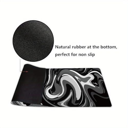 Large Gaming Mouse Pad - Black and White Mouse Pad with Stitched Edges, Extended XL Mousepad with Anti-Slip Rubber Base, Ink Liquid Wave Desk Mat for Keyboard and Mouse(31.5x15.8 inch) - color: Black & White Abstraction, size: 31.5L x 15.8W inches