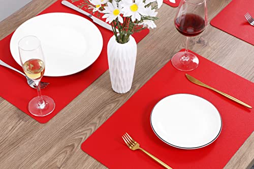 Wipeable Placemats Leather Table Mats Waterproof Heat-Resistant Easy to Clean for Dining Table Set Kitchen Table (2, Red) - color: Watermelon Red, size: set of 2