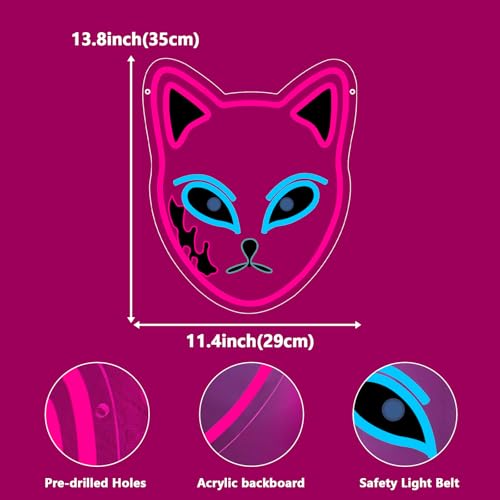 Anime Neon Sign, Japanese Led Neon Light Signs for Wall Decor Fox Face Light up Sign for Bedroom Game Room Party Decoration Birthday Gift for Girl Christmas Dimmable USB Powered(13.8"*11.4") - style: MASK PINK