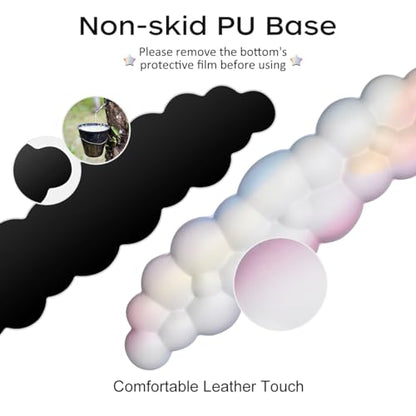 JIKIOU Upgrade Leather Cloud Keyboard Wrist Rest, Cloud Wrist Rest with Non-Slip PU Base, Comfortable Memory Foam Wrist Rest for Computer Laptop Mac Gaming Office and Pain Relief Christmas Wish Gift - color: 02rainbow