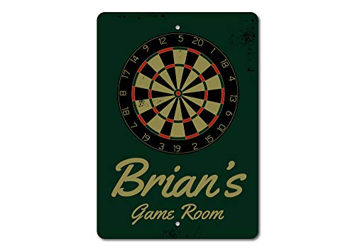 Brian's Game Room Personalized Name Aluminum Metal Sign for Man Cave Wall Decor Entertainment Space Hanging Plaque with Pre-Drilled Holes 10x14 Inch - size: 1) 10" x 14" Inches