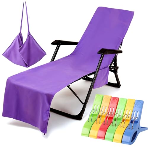 VOCOOL Beach Chair Cover Lounge Chair Cover Microfiber Beach Chair Towel | Soft Absorbent Pool Lounge Chair Cover with Pockets, for Summer Sunbathing Garden Patio Sun Lounger Hotel, Purple, 85" x 30" - color: Purple