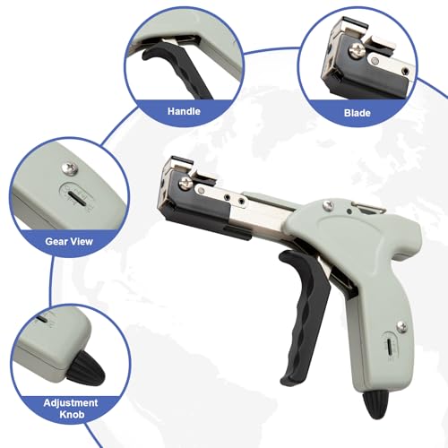 Metal Zip Tie Cutter, Stainless Steel Cable Tie Gun with Adjustable Tension & Automatic Cutter for Stainless Steel Tie Wrap with Free Zip Tie Release Tool, Single-Hand Operated - style: Single-Hand Operated
