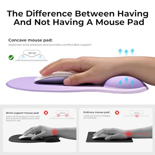 EooCoo Ergonomic Mouse Pad with Gel Wrist Rest Support Middle Concave Design, Relieve Wrist Pain Mousepad, Non-Slip Base for Laptop, Office Desk Accessories, Carpal Tunnel Syndrome - color: Purple