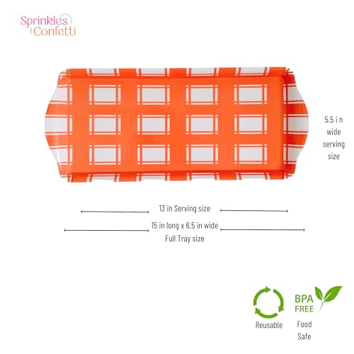 Sprinkles & Confetti Orange Plaid Melamine Serving Tray with Handles, Vibrant Seasonal Platter - Lightweight Shatter-Resistant, BPA-Free - Serving Tray for Holidays, Appetizers & Parties - color: Orange Plaid