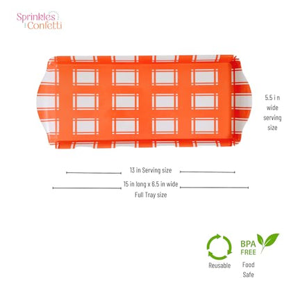 Sprinkles & Confetti Orange Plaid Melamine Serving Tray with Handles, Vibrant Seasonal Platter - Lightweight Shatter-Resistant, BPA-Free - Serving Tray for Holidays, Appetizers & Parties - color: Orange Plaid