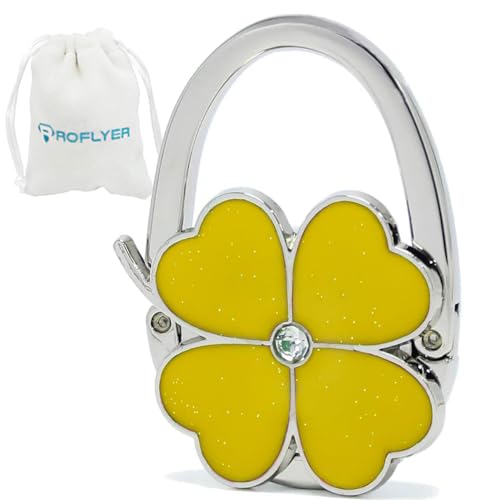 ROFLYER Four Leaf Clover Design Foldable Handbag Hanger Folding Purse Table Hook Holder (Yellow) - color: Yellow