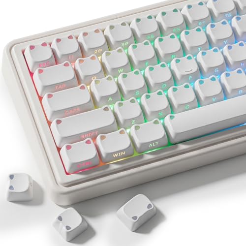 White Keycaps - Shine Through PBT Keycaps,113 Keys Side Print Cute Cat Keycaps, Mao Profile Custom Keycap for 60 65 75 100 Percent Cherry MX Mechanical Keyboard - color: White Cat