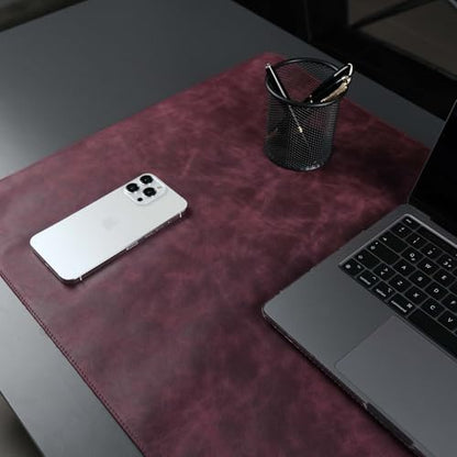 Jersey Genuine Calfskin Leather Desk Pad, Office Desk Mat with Non-Slip Bottom, Smooth Surface for Mouse & Keyboard, Desk Protector (36x19 inches) (Dark Purple) - color: Dark Purple