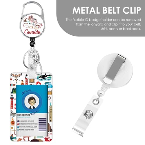 Canada Lanyards for ID Badge, Lanyard ID Card Holder with Retractable Reel Clip and Keychain, Vertical Heavy Duty Identity Badge Cover Case Protector for Teacher Nurse Women Men - color: Canada-white