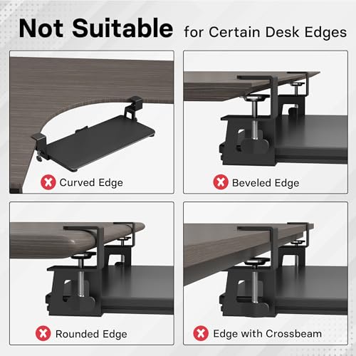 BONTEC KMT01-PJ Under Desk Keyboard Tray, Pull-Out Keyboard & Mouse Platform with C-Clamp, 20 x 11.8 in Space-Saving Ergonomic Slide-Out Drawer, Black - color: Black, size: 20" x 11.8"