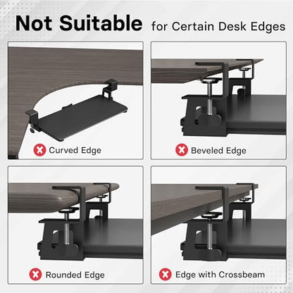 BONTEC KMT01-PJ Under Desk Keyboard Tray, Pull-Out Keyboard & Mouse Platform with C-Clamp, 20 x 11.8 in Space-Saving Ergonomic Slide-Out Drawer, Black - color: Black, size: 20" x 11.8"