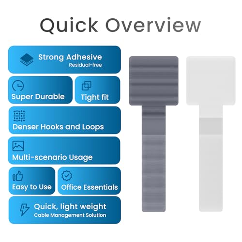LX IntMfr. Hook and Loop Cable Ties, Self Adhesive Hook and Loop Cable Straps, Sticky-back Cord Organizer, Cable Clip, Household & Office Essentials, 40Pcs per Pack