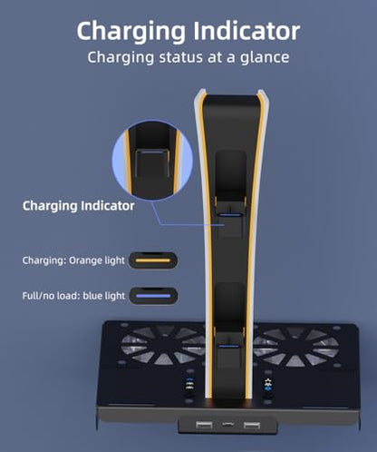 PS5/PS5 Slim/ PS5 Pro Wall Mount, Accessories Kit with Cooling Fan & Charging Station, Shelf Floating Mount for PS5/PS5 Slim/ PS5 Pro Disc & Digital Console, Behind TV Wall Bracket