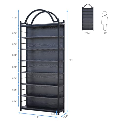 78.7" Media Storage Tower, 8-Tier CD Rack & DVD Storage Shelf, Multi-Purpose CD Tower Storage Rack Bookshelf with Adjustable Feet for Living Room, Bedroom, Home Entertainment, Black - color: Black