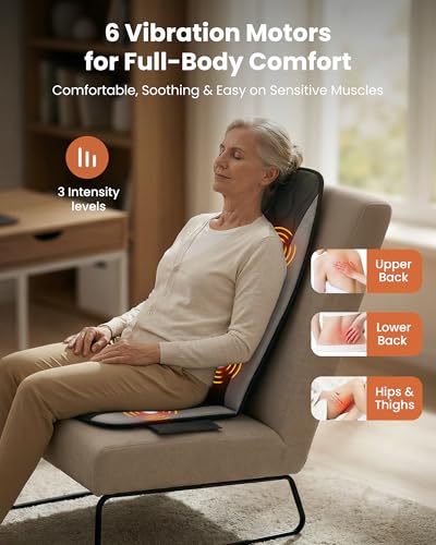 CILI Vibration Massage Chair Pad, Quiet Back Massager for Office Chair, Sofa & Recliner, Independent Graphene Heat & Massage Control, Fathers Day Gift for Back Pain Relief (Vibration Only) - color: Black Bary