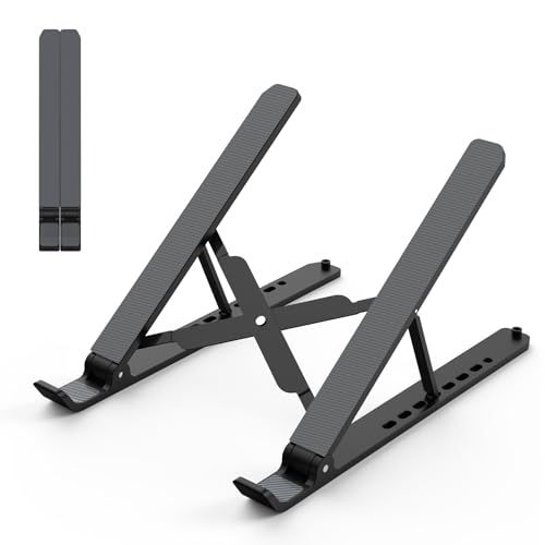 Tonmom Laptop Stand for Desk, Adjustable Laptop Riser ABS+Silicone Foldable Portable Notebook Holder, Ventilated Cooling Notebook Mount Computer Stand for 10-15.6” Laptops,Tablets-Black - color: Black