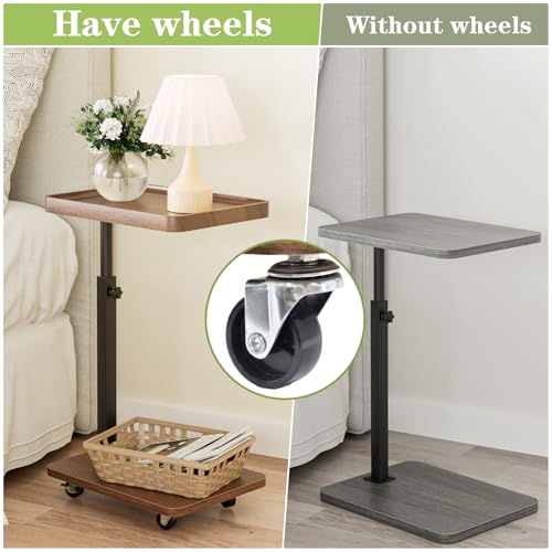 TV Tray Table for Eating,Sofa Armrest & 360° Swivel &Height Adjustable End Side Table for Couch,Snack Table for Sofa, Bedroom, Living Room, C Shaped End Table(Brown+Black) - color: Brown+black
