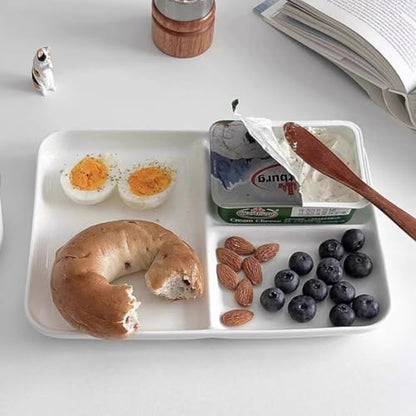 White Porcelain Dinner Plates Portion Control Balanced Meal Building Divided Plate for Adults Rectangular Snack Plate -1 PCS 10 Inch - size: 10x7 Inch