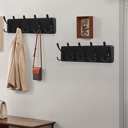 Dseap Coat Rack Wall Mounted - 5 Tri Hooks, Heavy Duty, Wooden Wall Coat Hanger Coat Hook for Clothes Hat Jacket Clothing, Black - color: Black, size: L=17.4"