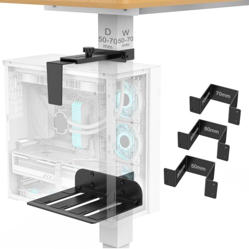 Under Desk PC Mount - No Drilling 50 lb Capacity, Fits 3 Fixed Square Desk Legs, CPU Holder Under Desk, Adjustable Clamp-on Desk Leg PC Mount for Standing Desk, with Non-Slip Pads, Black - color: Black, size: Fits 3 Sq. Leg Sizes