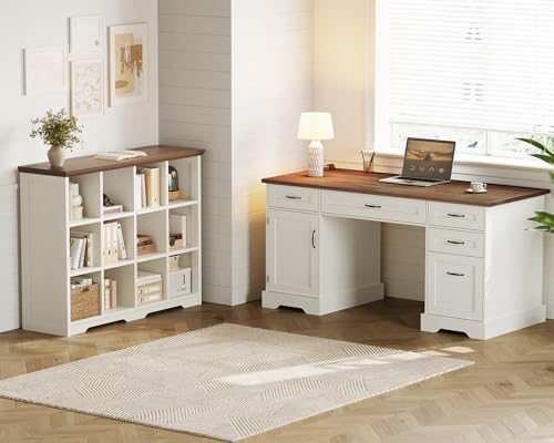 OffiGo 12 Cube Organizer Bookcase, Modern Farmhouse Open Shelf for Storage Bins & Decor, Display Bookshelf Console Closet for Living Room, Bedroom, Home Office, Walnut+White - size: 12 cube