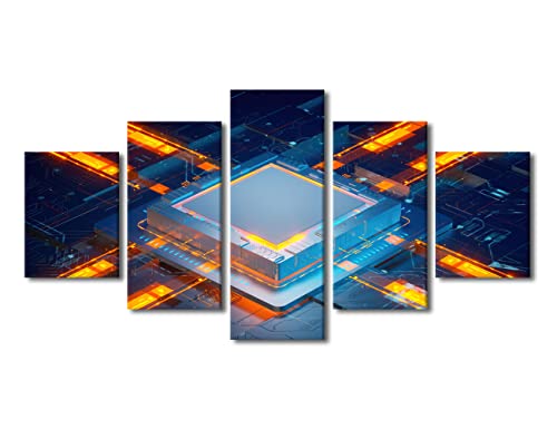 TUMOVO Canvas Art Wall Decor for Bedroom Circuit Board Art Prints CPU Concept Digital Chip Canvas Art Wall Painting Artwork for Walls Canvas Wall Decor Bedroom Wall Decor Above Bed, 60"x32" - color: Artwork-11, size: 60''Wx32''H