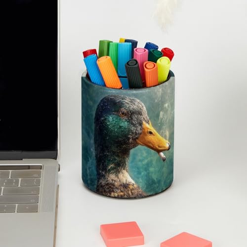 Duck Pen Holder Pencil Organizer for Desk, 3.1” x 3.1” x 3.9” Pencil Cup Office Supplies, Large Capacity Cute Pen and Makeup Brush Holder for Desktop, Home, School - color: Duck