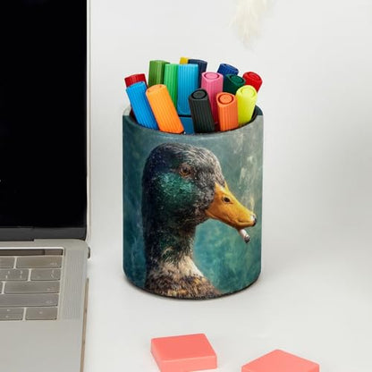 Duck Pen Holder Pencil Organizer for Desk, 3.1” x 3.1” x 3.9” Pencil Cup Office Supplies, Large Capacity Cute Pen and Makeup Brush Holder for Desktop, Home, School - color: Duck