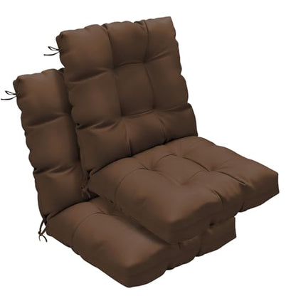Outdoor Chair Cushions Set of 2, 42x21x4 Inch Patio Cushion for Dining/Rocking Chairs, High Back Soft Seat Pad with Ties, Indoor Outside Use, Fade-Resistant & Waterproof, Brown - color: Brown