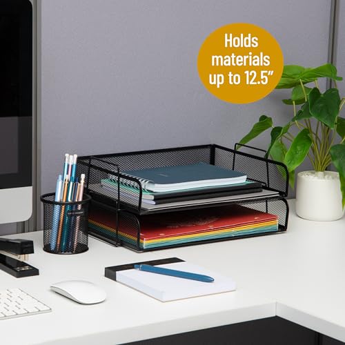 Mind Reader Stackable Paper Tray, Desktop Organizer, File Storage, Office, Metal Mesh, 13.25" L x 9.75" W x 6.25" H, 2 Pcs., Black (Pack of 8) - color: Black, size: 13.3" x 9.8" x 6.3" (Pack of 8)