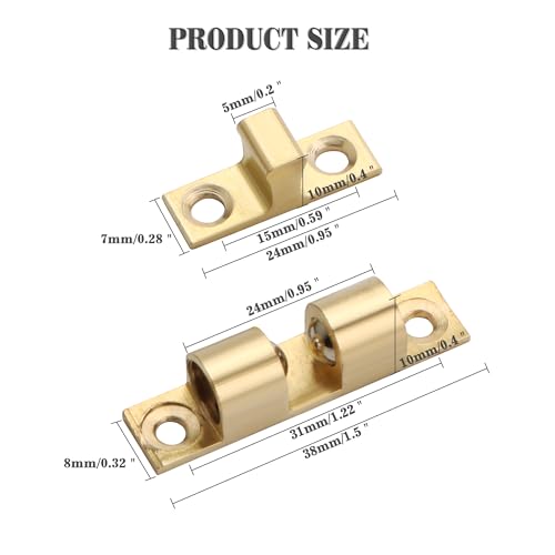 Alise Double Roller Catch Cabinet Latches,Adjustable Double Ball Tension Roller Catch Latch Brass Cabinet Door Latch,40x24mm Solid Brass Cabinet Latches and Catches,Pack of 4 - color: Gold, size: 40mmX24mm