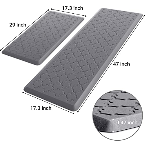 Kitchen Mat [2 PCS] Cushioned Anti-Fatigue Floor Mat, Waterproof Non-Skid Ergonomic Comfort Foam Rugs, Standing Mat for Kitchen, Floor,Office, Sink, Laundry(Grey) - color: Stylish Grey, size: 17.3"x29"+17.3"x47"