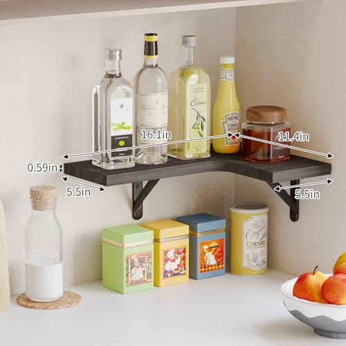 Fixwal Floating Shelves for Wall Set of 5, Rustic Wood Wall Mounted Corner Shelf for Bathroom, Kitchen, Bedroom, Home Decor, Laundry Room, Living Room (Weathered Grey) - color: 7-weathered Gray