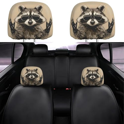 Dujiea 2 Pack Funny Raccoon Car Headrest Covers, Universal Soft Car Seat Head Rest Cover Protector, Vehicle Accessories Fabric Headrest Cover for Cars Vans Trucks - color: Funny Raccoon