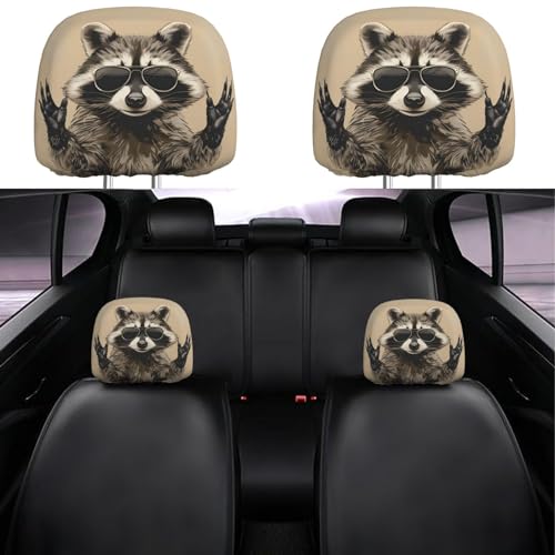 Dujiea 2 Pack Funny Raccoon Car Headrest Covers, Universal Soft Car Seat Head Rest Cover Protector, Vehicle Accessories Fabric Headrest Cover for Cars Vans Trucks - color: Funny Raccoon