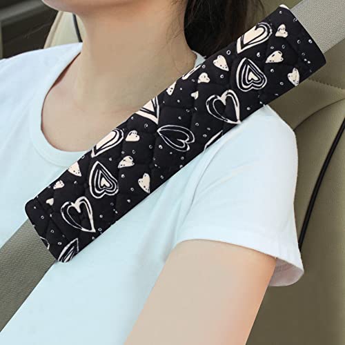 Amooca Soft Auto Seat Belt Cover Seatbelt Cushions Shoulder Pad 2 PCS for a More Comfortable Driving Compatible with All Cars and Backpack Cute Black Heart - color: Black Heart
