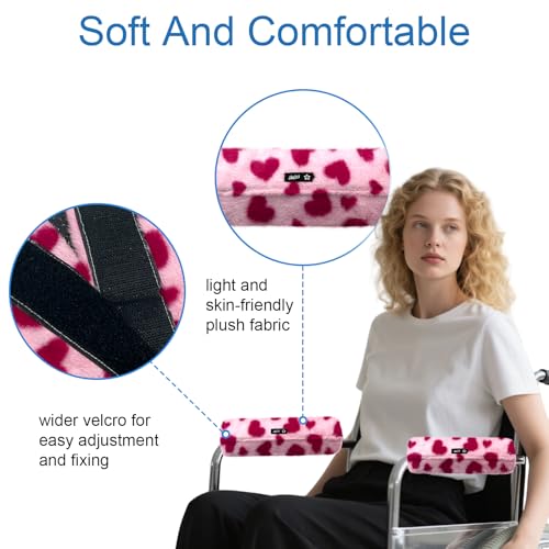 SPRING SEAON Wheelchair Armrest Covers 2 Pack Soft Memory Foam Wheelchair armrest Pads Wicking Washable for Office Transport Chair (Pink Heart) - color: Pink Heart