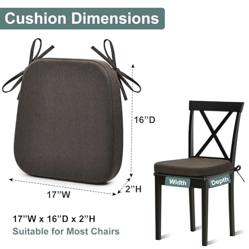 Shinnwa Seat Cushion for Dining Chairs, Patented Design Memory Foam Dining Chair Pad with Ties and Washable Cover, 17" x 16" x 2", Dark Brown - color: Dark Brown