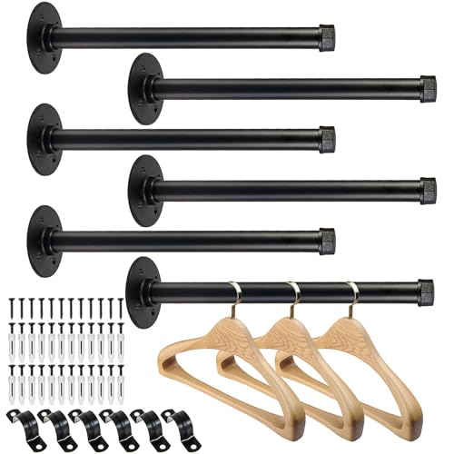 PINTUSON 6 Pcs Industrial Pipe Clothes Bar 12 Inch - Wall Mount Clothing Rack - Face Out Wall Clothing Rods for Commercial Retail Boutique Shirt Display - color: Black 12" Clothes Rack