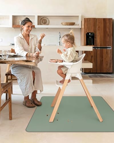 Blissful Diary Baby Splat Mat for Under High Chair, 50.4 x 50.4 Inch Wipeable Splash Mat, Waterproof and Washable, Anti-Slip Floor Protector, Sage Green - color: Sage Green