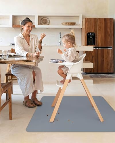 Blissful Diary Baby Splat Mat for Under High Chair, 50.4 x 50.4 Inch Wipeable Splash Mat, Waterproof and Washable, Anti-Slip Floor Protector, Gray - color: Grey